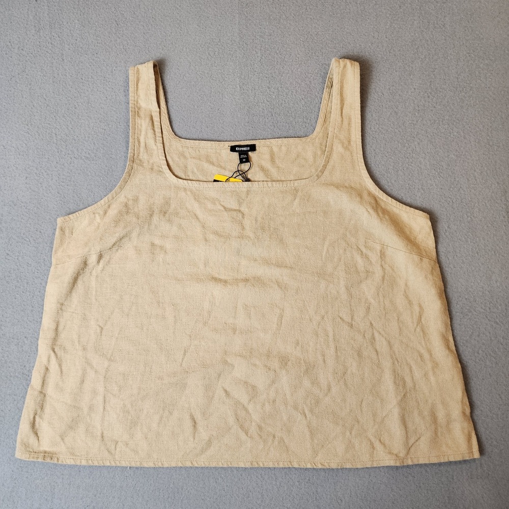 Express Women's Linen Tank Top Medium Beige Tan Square Neck Sleeveless NWT